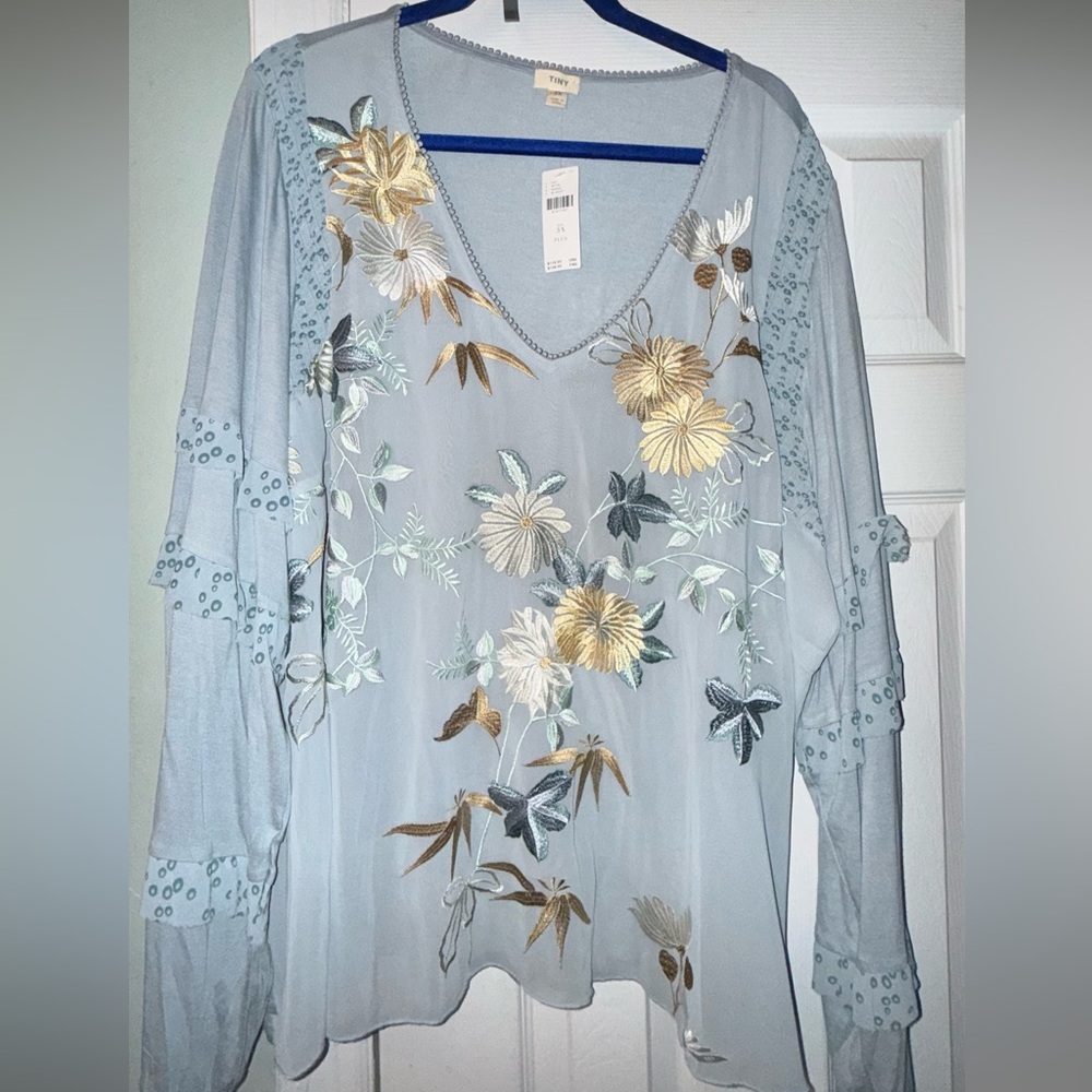 Anthropologie Tiny brand floral embroidered top 3X NWT